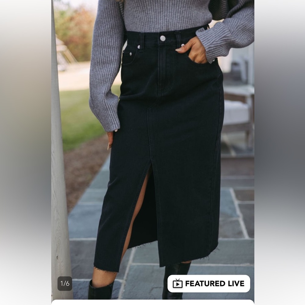 Washed Denim Midi Skirt